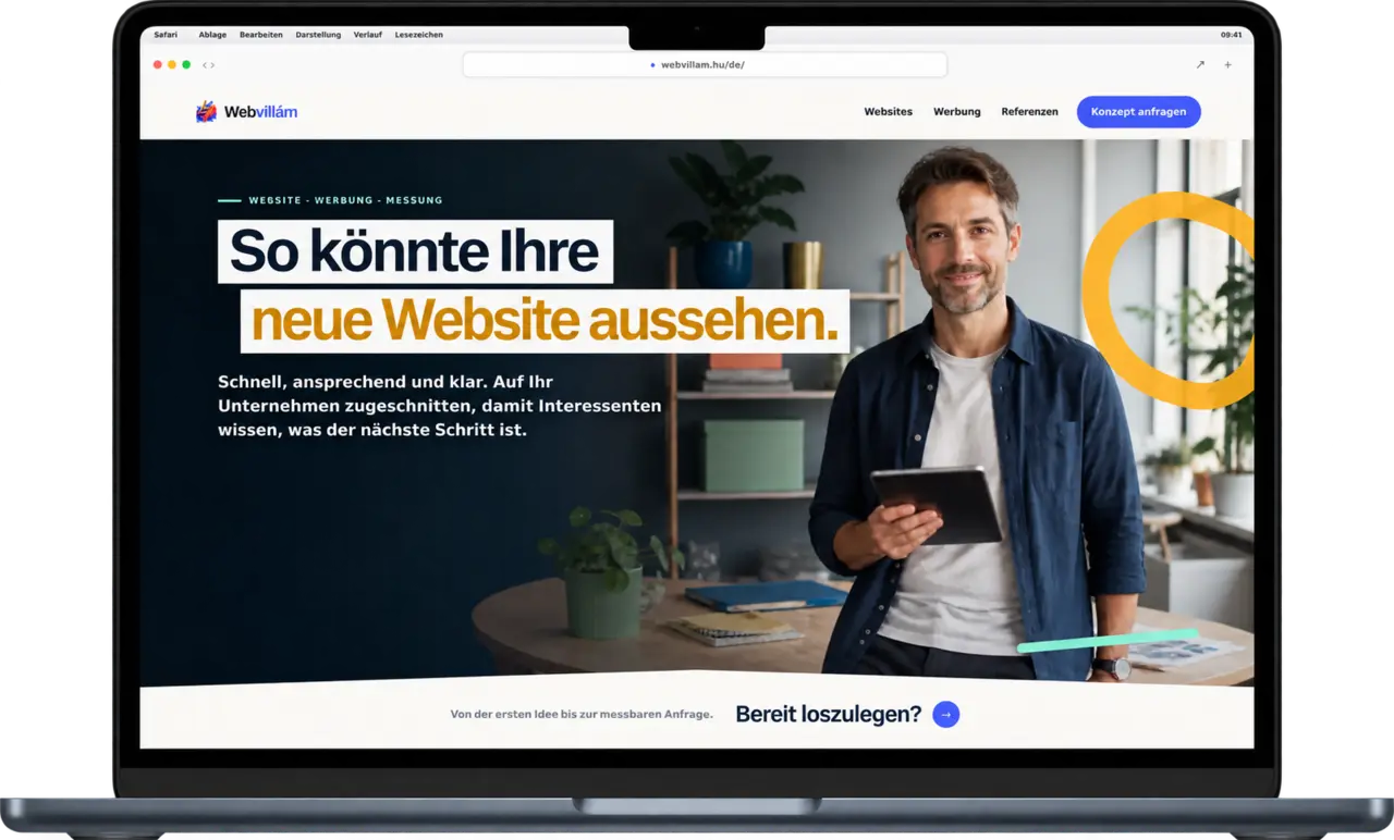 Webvillám-Demoseite in einer realistischen Laptop- und Smartphone-Darstellung