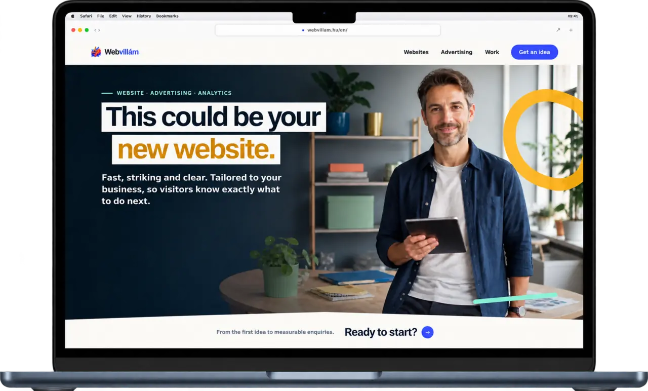 Webvillám demo website in realistic laptop and mobile mockups