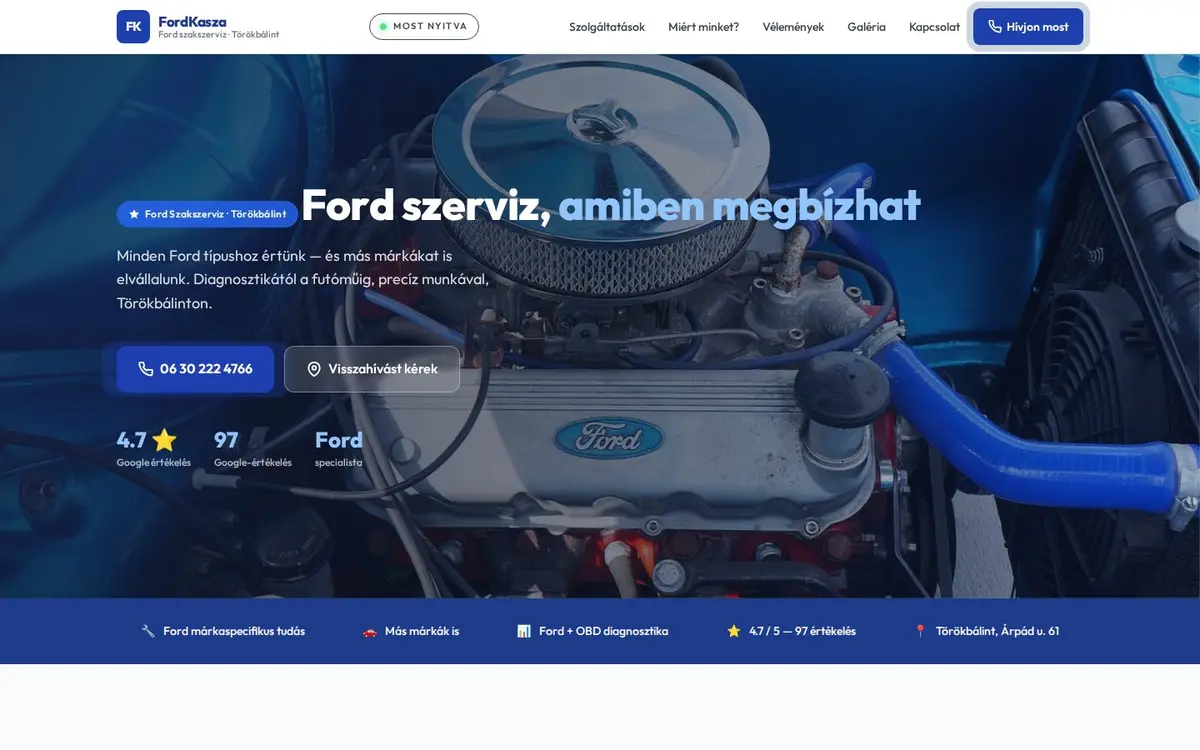 FordKasza: az elkészült weboldal nyitóképernyője